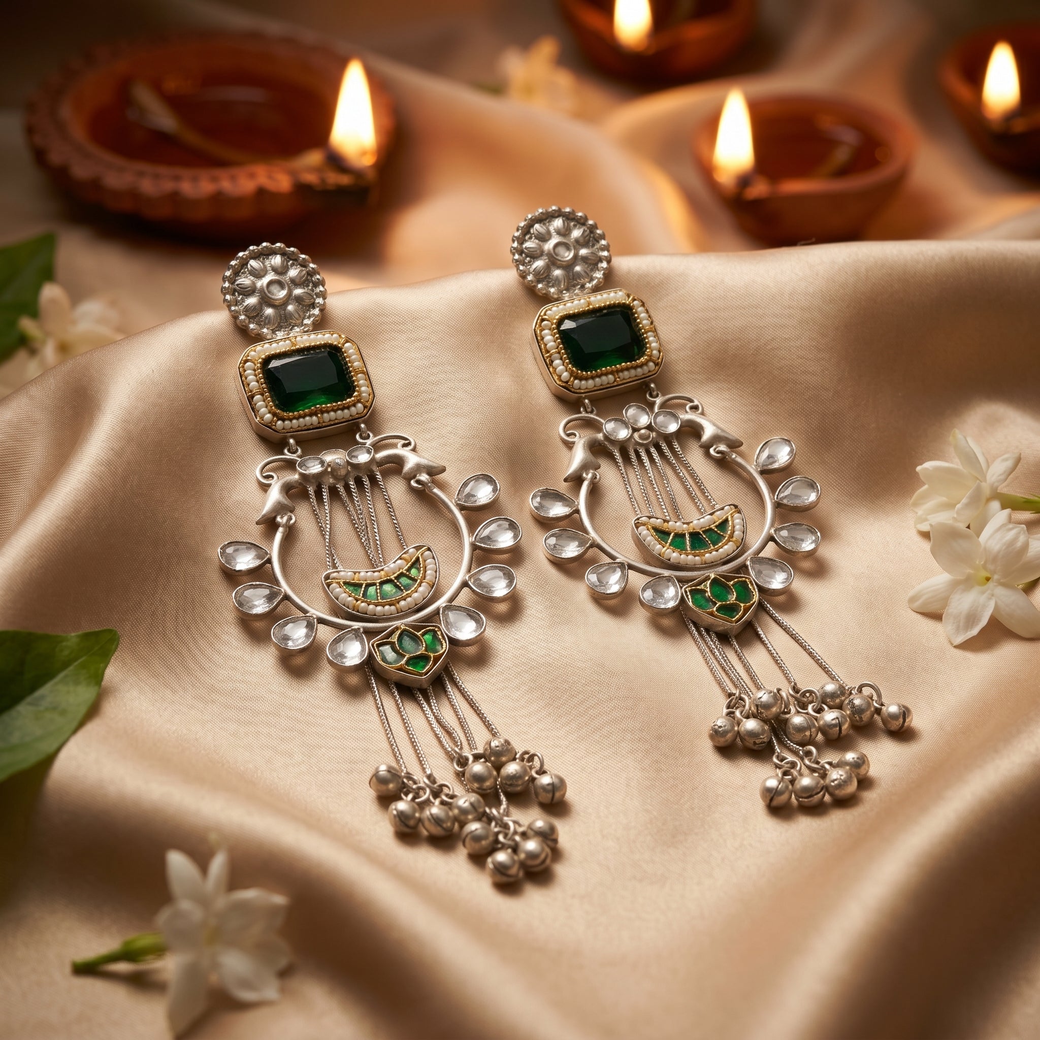 Emerald Lyra Kundan Tassel Earrings