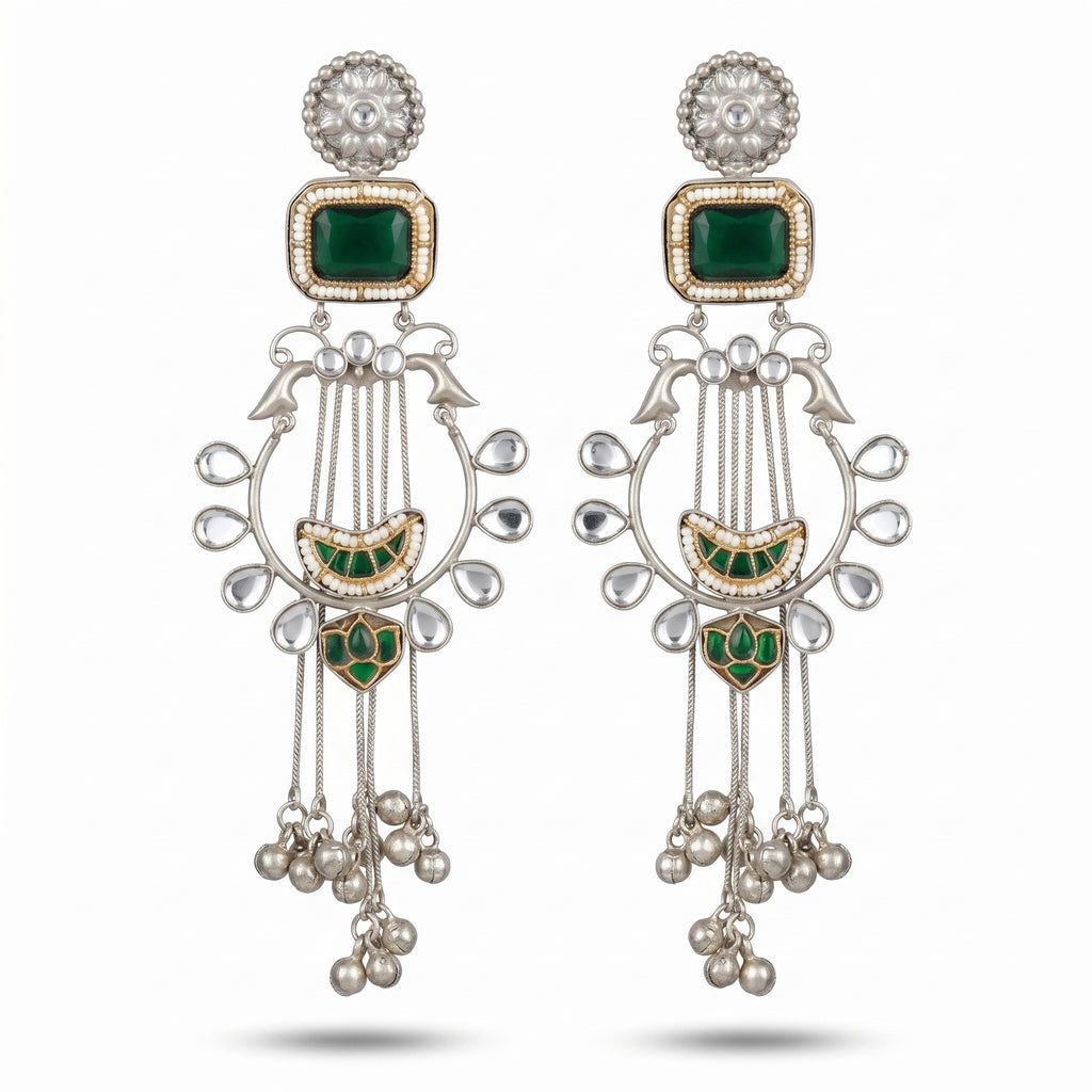 Emerald Lyra Kundan Tassel Earrings