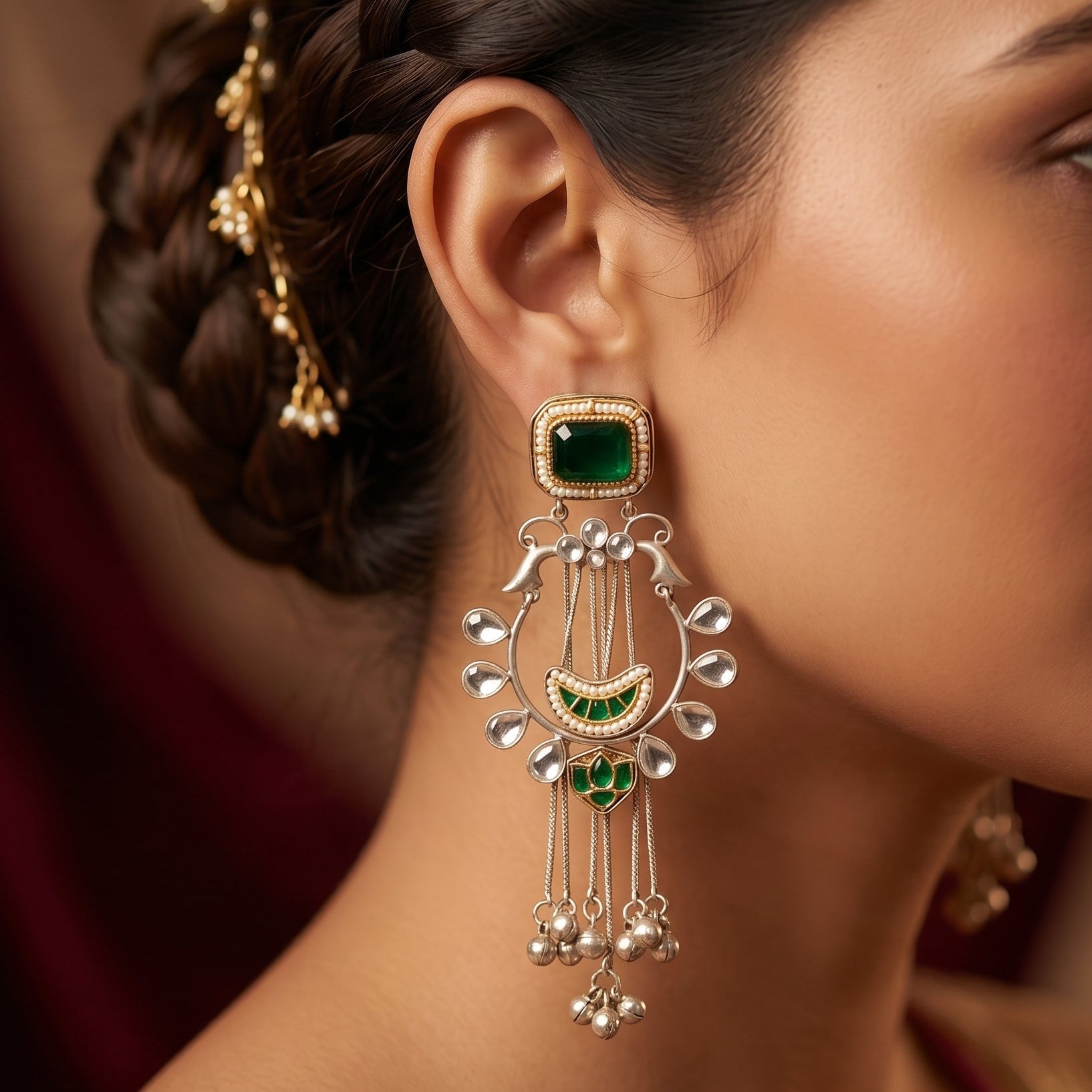 Emerald Lyra Kundan Tassel Earrings