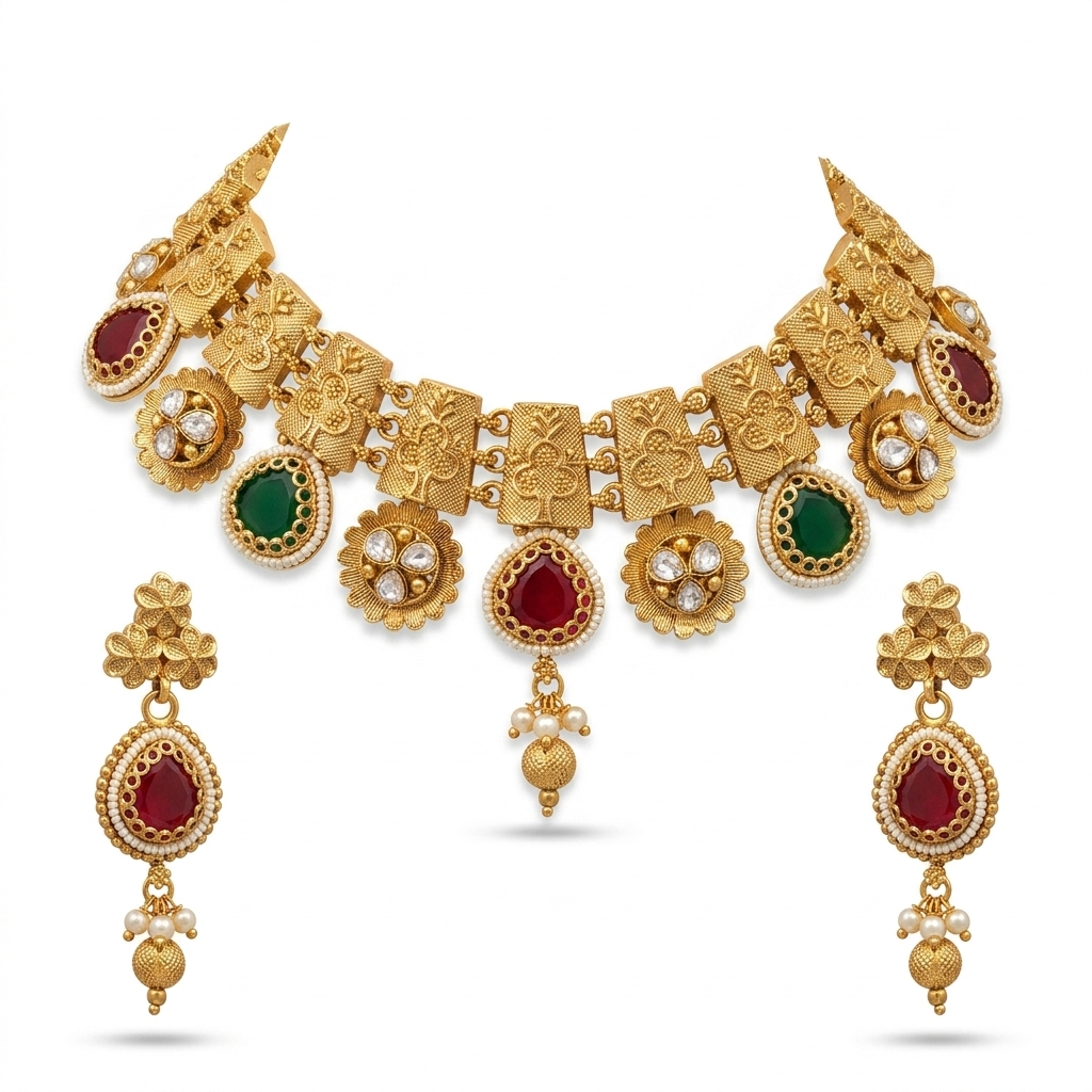 Royal Floral Kundan Choker Necklace Set