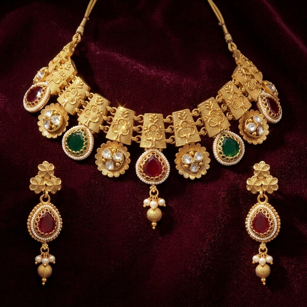 Royal Floral Kundan Choker Necklace Set
