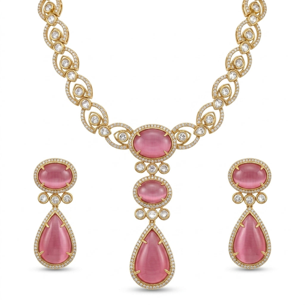 Blush Oval Crystal Drop Necklace Set