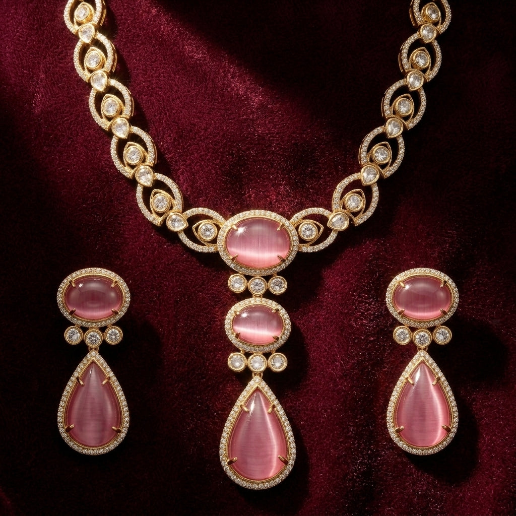Blush Oval Crystal Drop Necklace Set