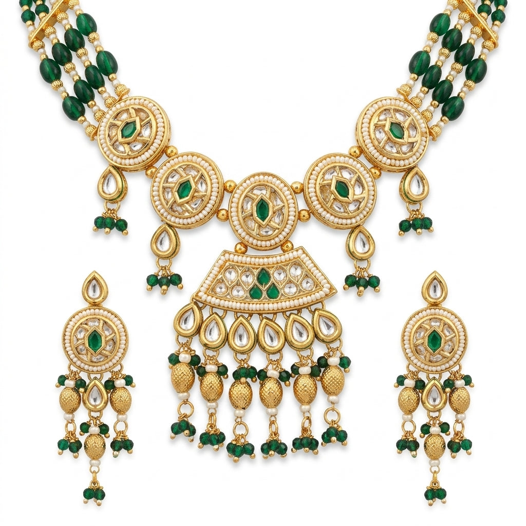 Emerald Kundan Royal Bridal Necklace Set