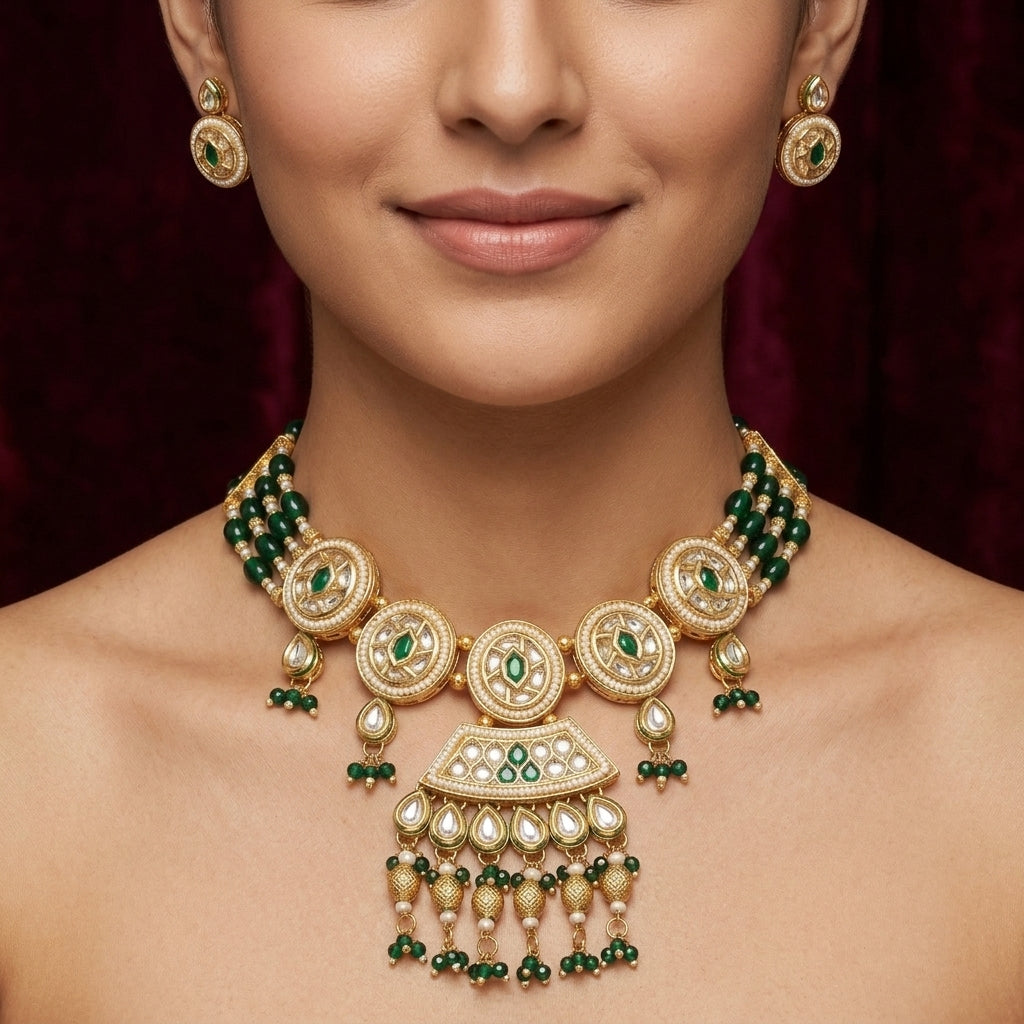 Emerald Kundan Royal Bridal Necklace Set