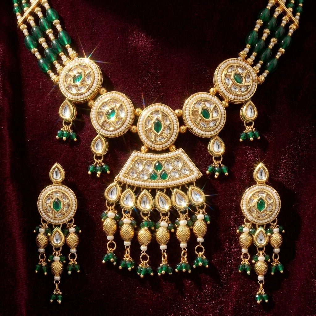 Emerald Kundan Royal Bridal Necklace Set
