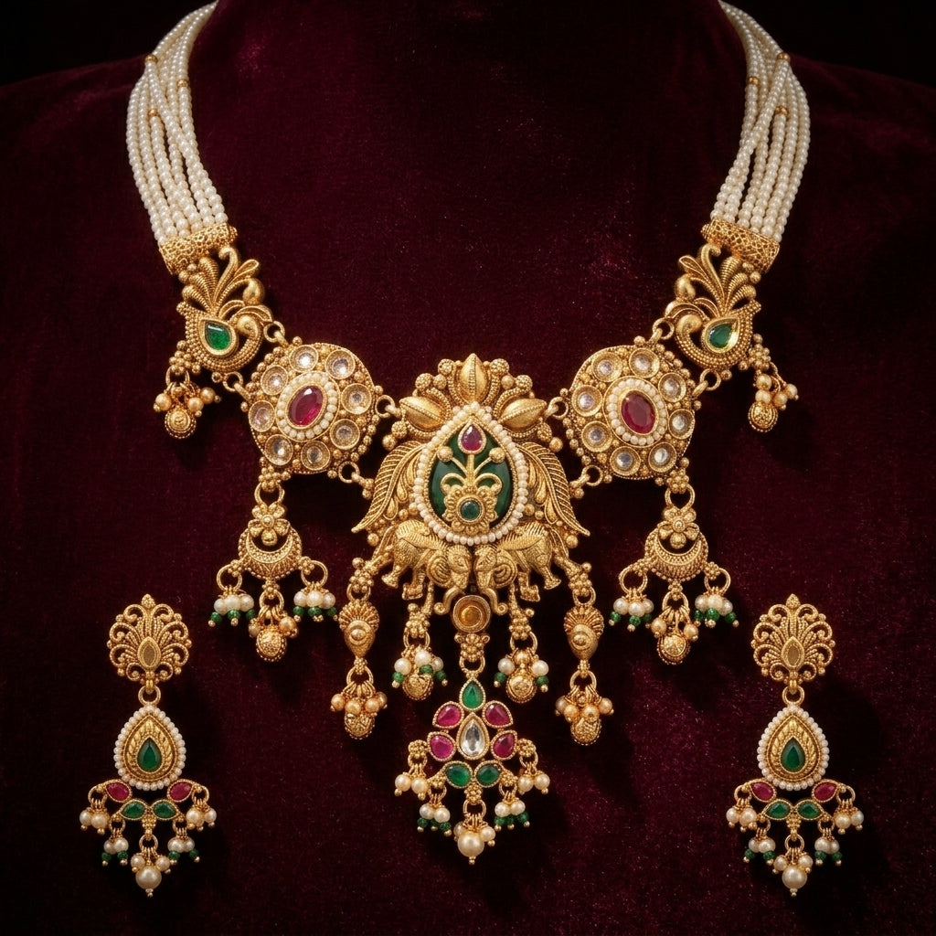 Temple Pearl Heritage Statement Necklace Set
