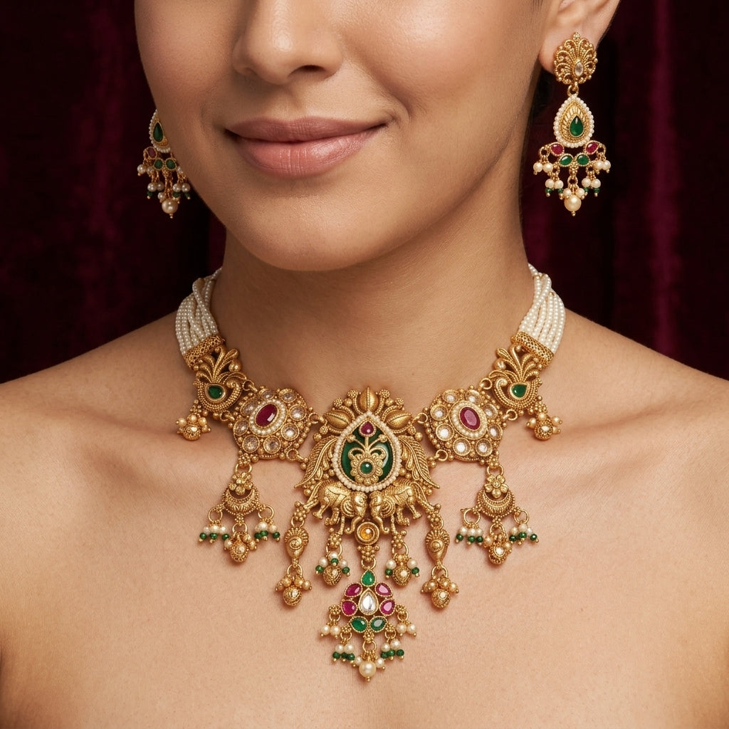 Temple Pearl Heritage Statement Necklace Set