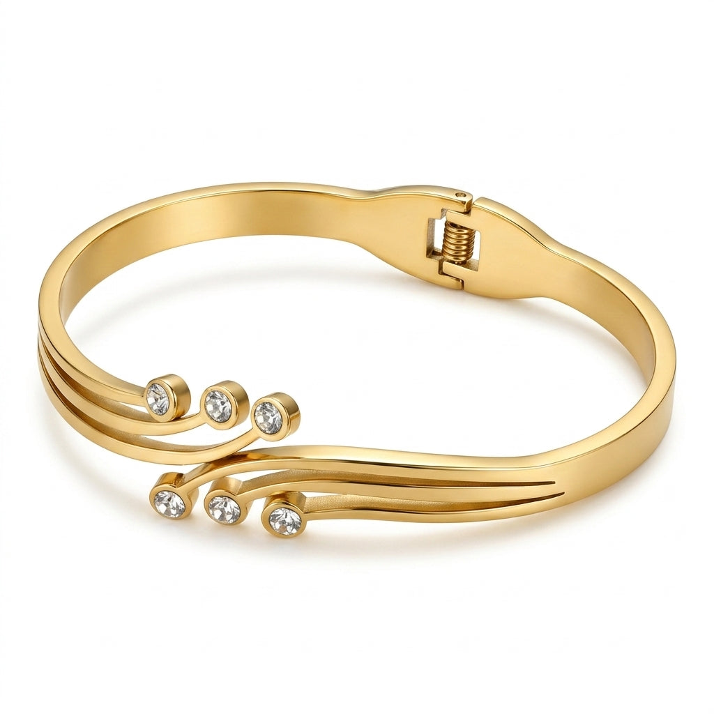 Minimal Crystal Wave Gold Bracelet