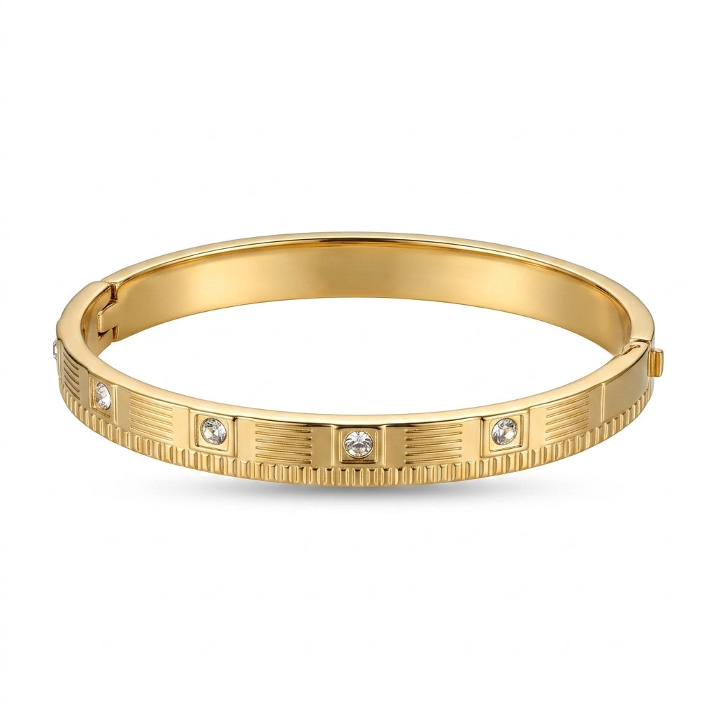 Textured Crystal Stud Gold Bangle