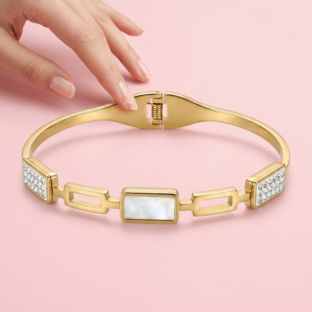 Geometric Pearl Accent Gold Bracelet