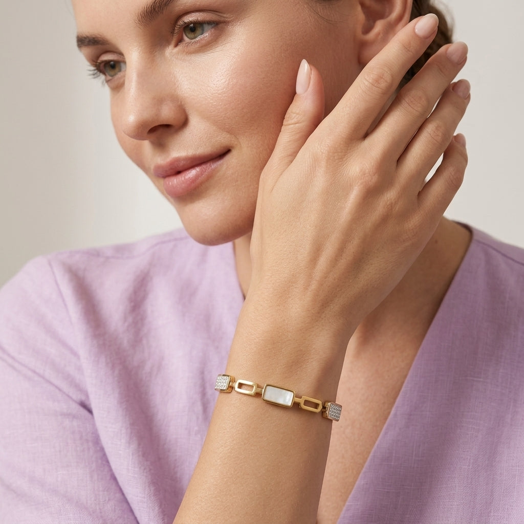 Geometric Pearl Accent Gold Bracelet