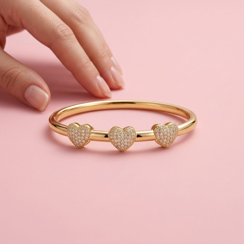 Triple Heart Crystal Gold Bracelet