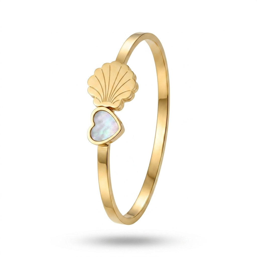 Shell Heart Pearl Accent Gold Bracelet