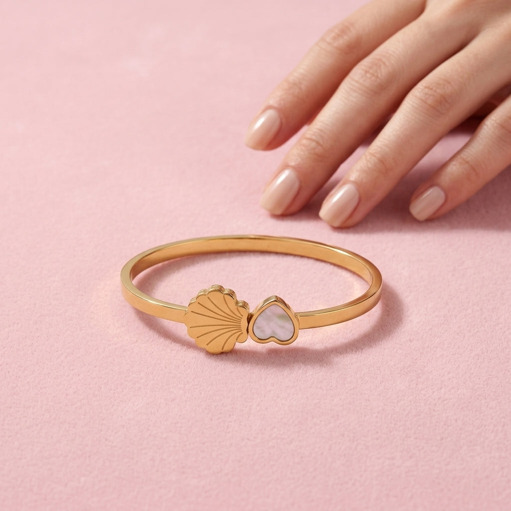 Shell Heart Pearl Accent Gold Bracelet