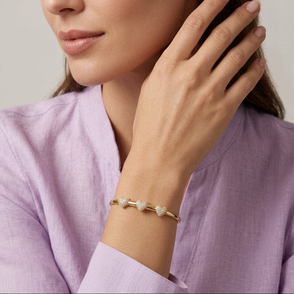 Triple Heart Crystal Gold Bracelet
