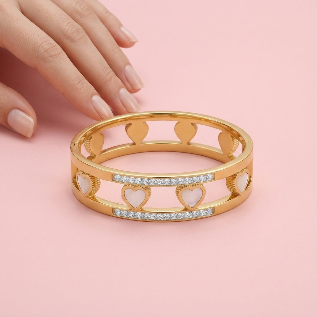 Multi Heart Crystal Gold Cuff Bracelet