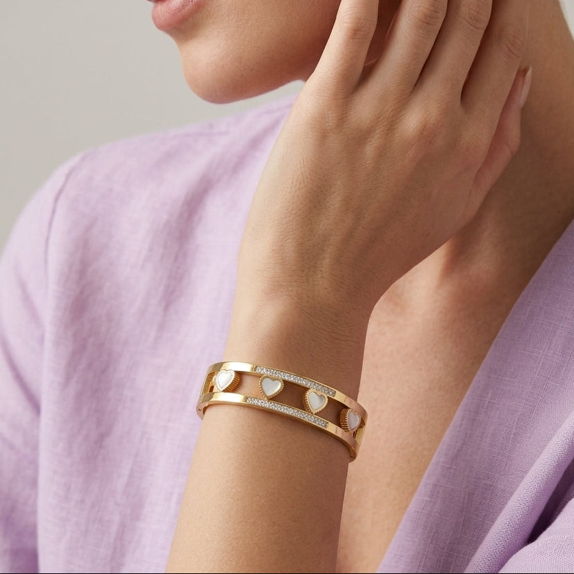Multi Heart Crystal Gold Cuff Bracelet