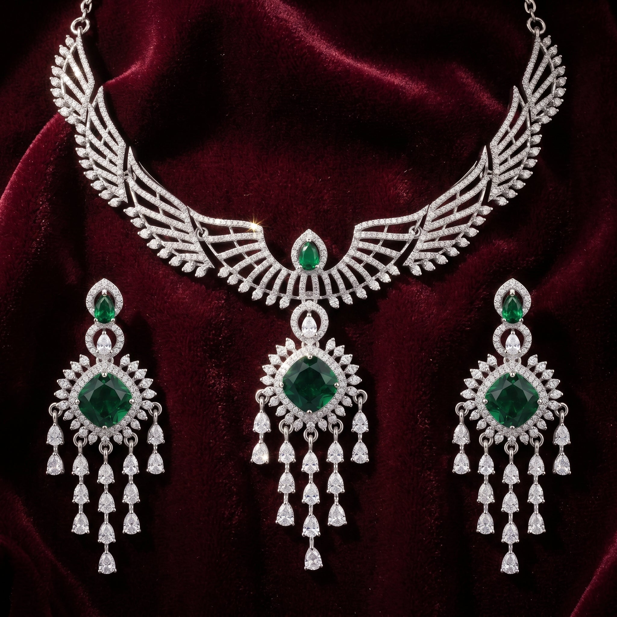 Emerald Crown Statement Necklace Set