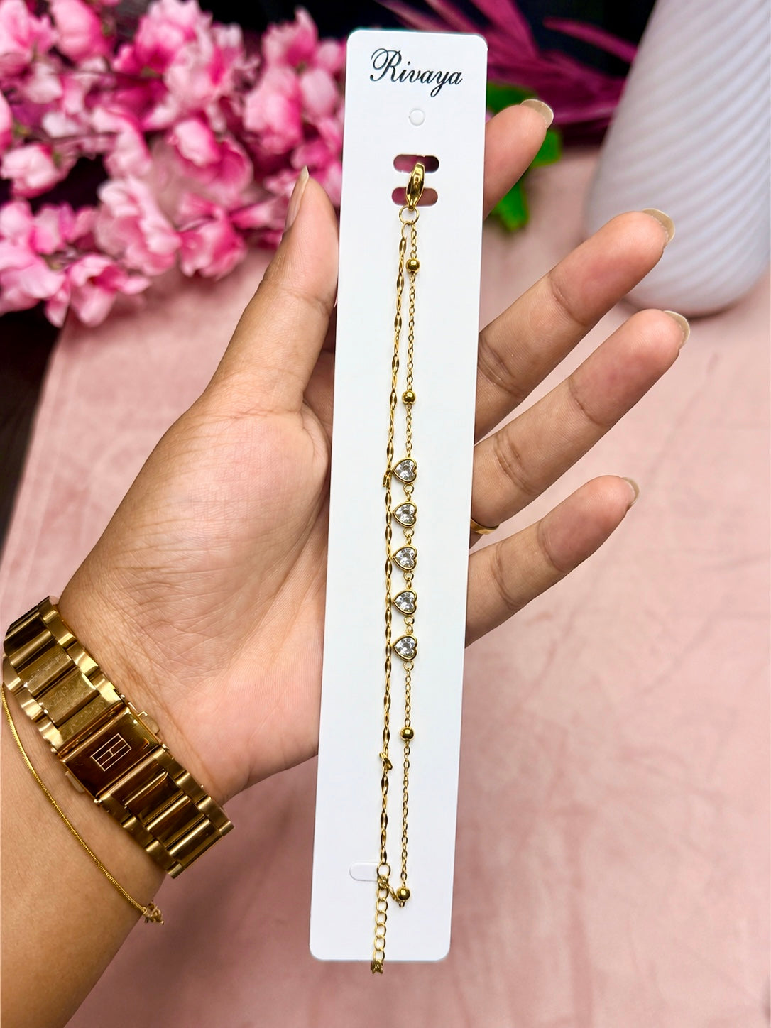 Golden Heart Crystal Layered Bracelet