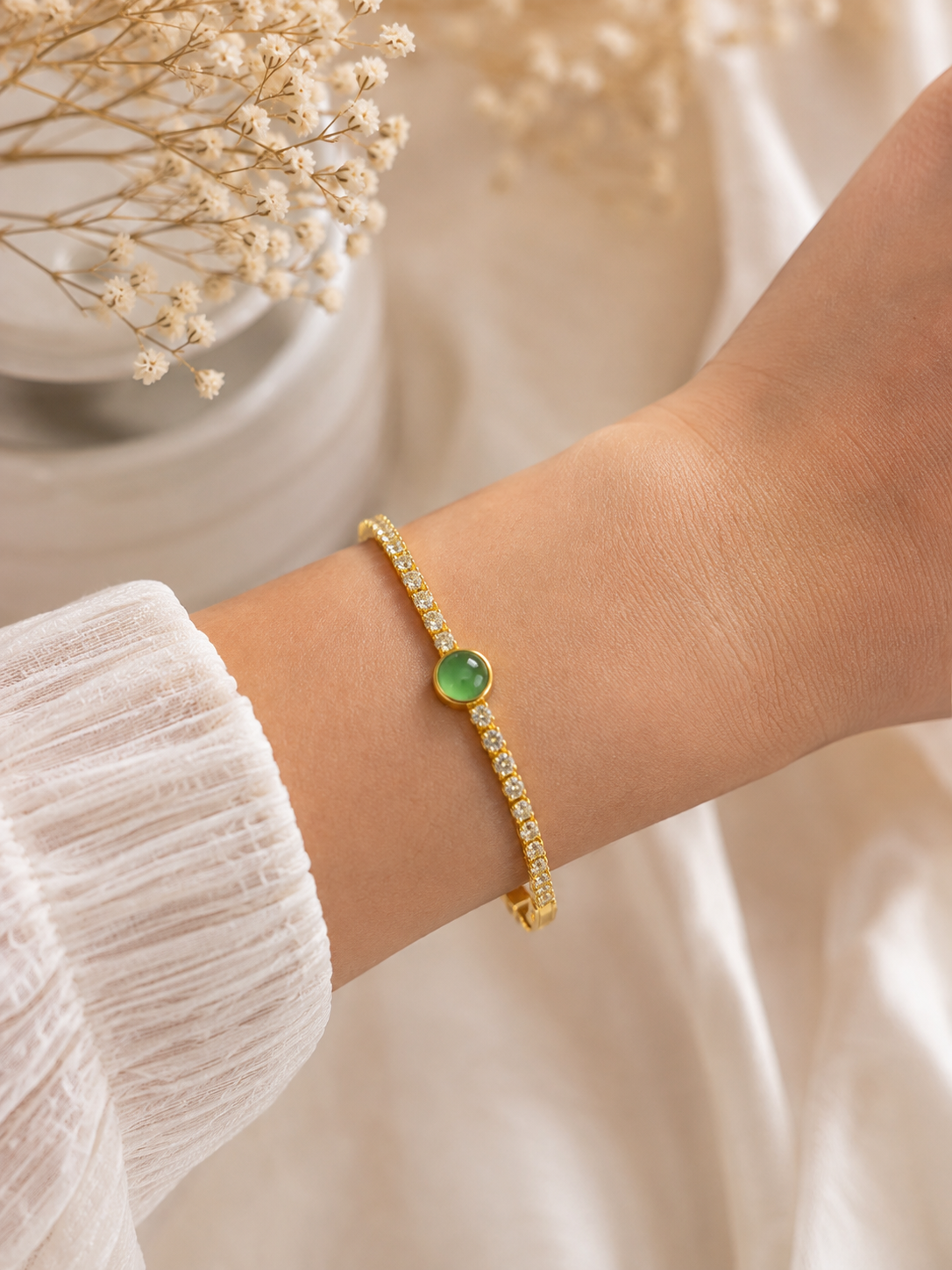 Elegant Green Stone Tennis Bracelet