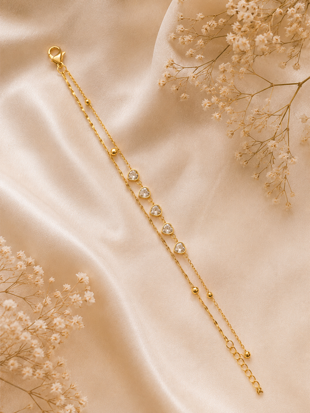 Golden Heart Crystal Layered Bracelet