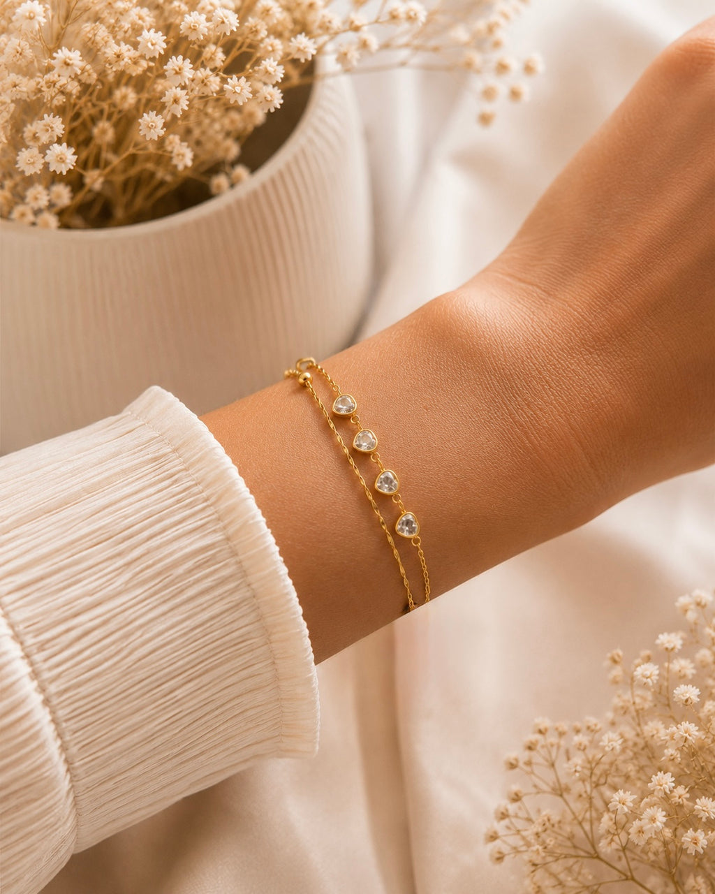 Golden Heart Crystal Layered Bracelet