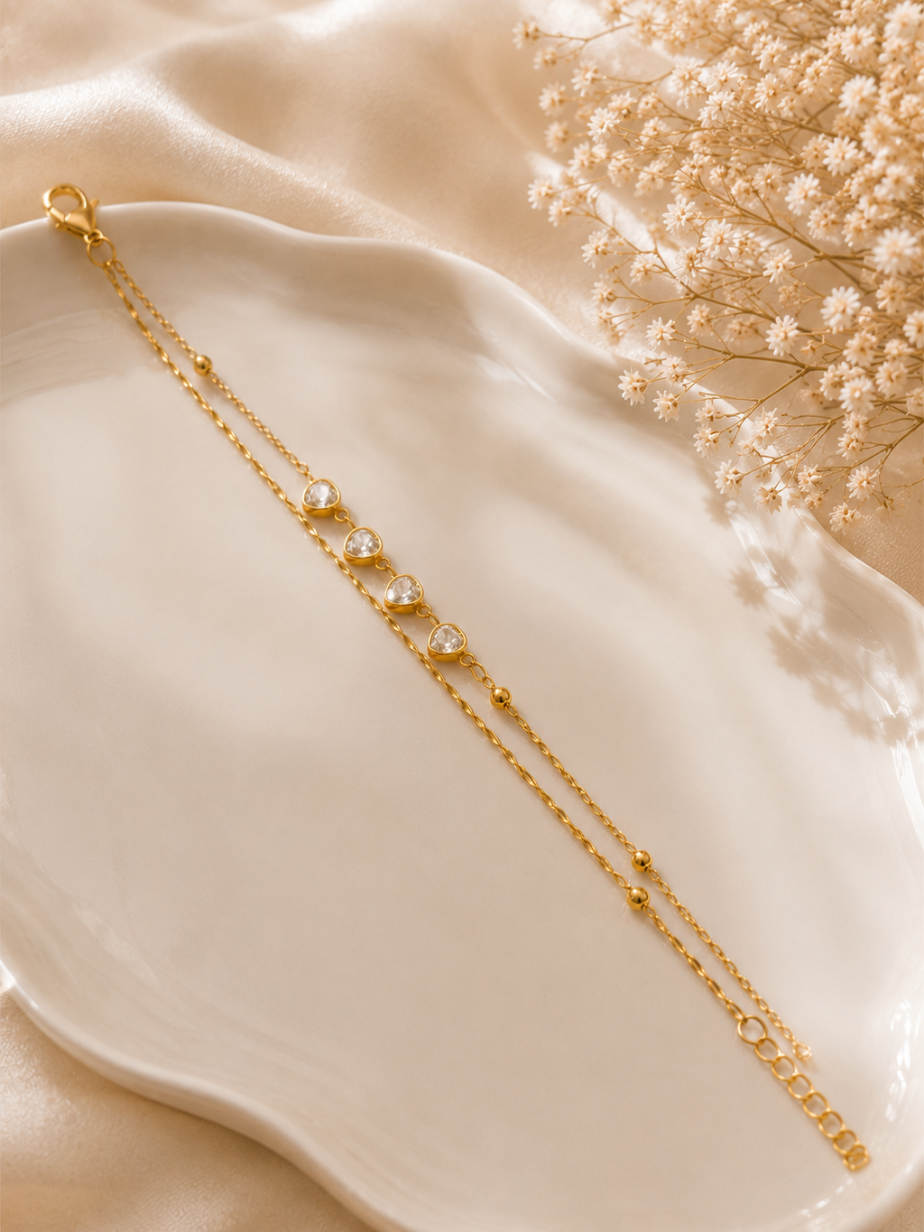 Golden Heart Crystal Layered Bracelet