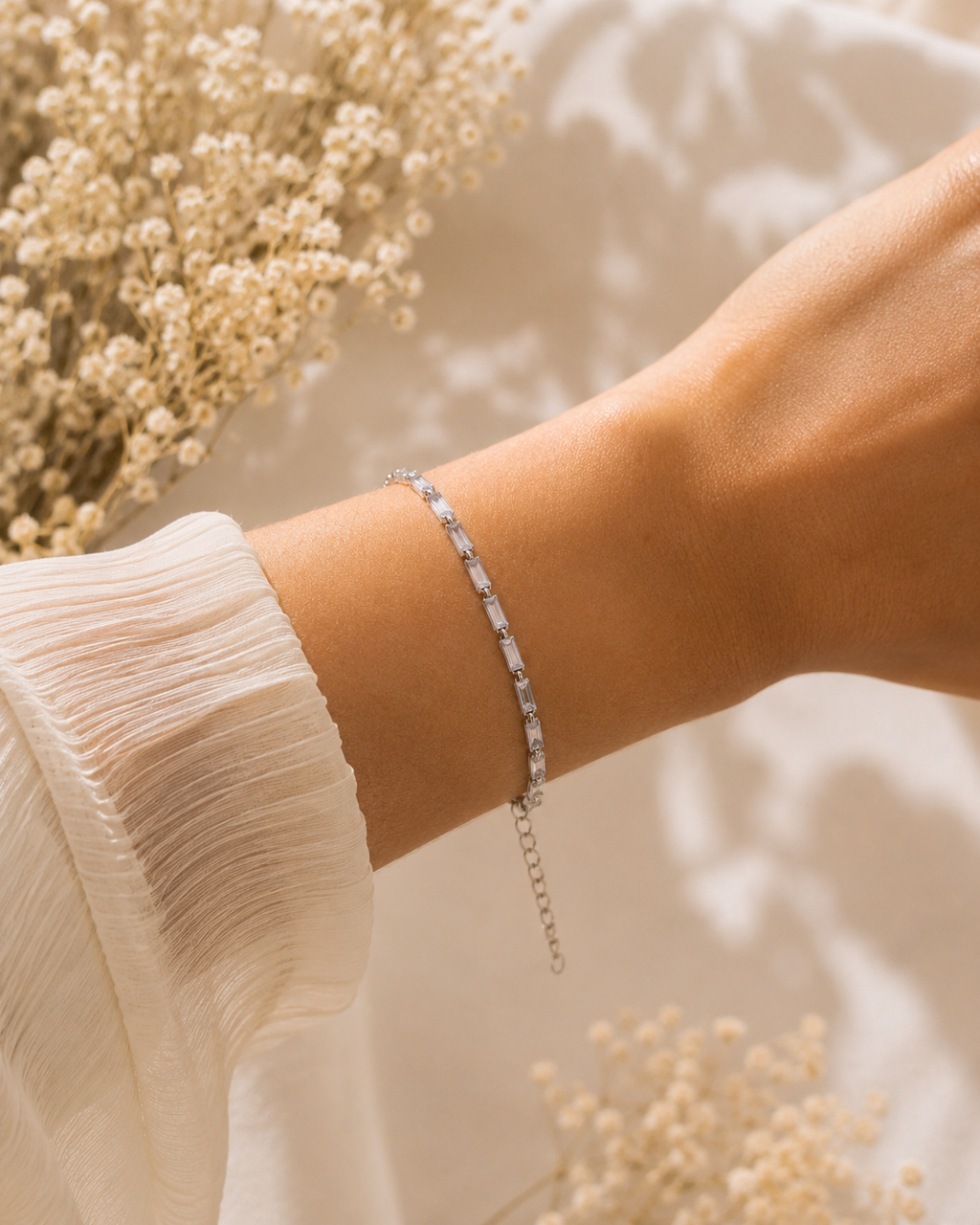 Silver Baguette Crystal Tennis Bracelet