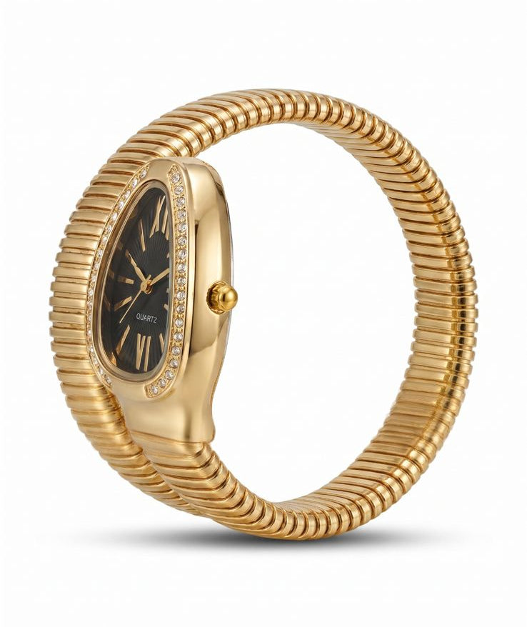 Serpenti Noir Dial Gold Coil Watch