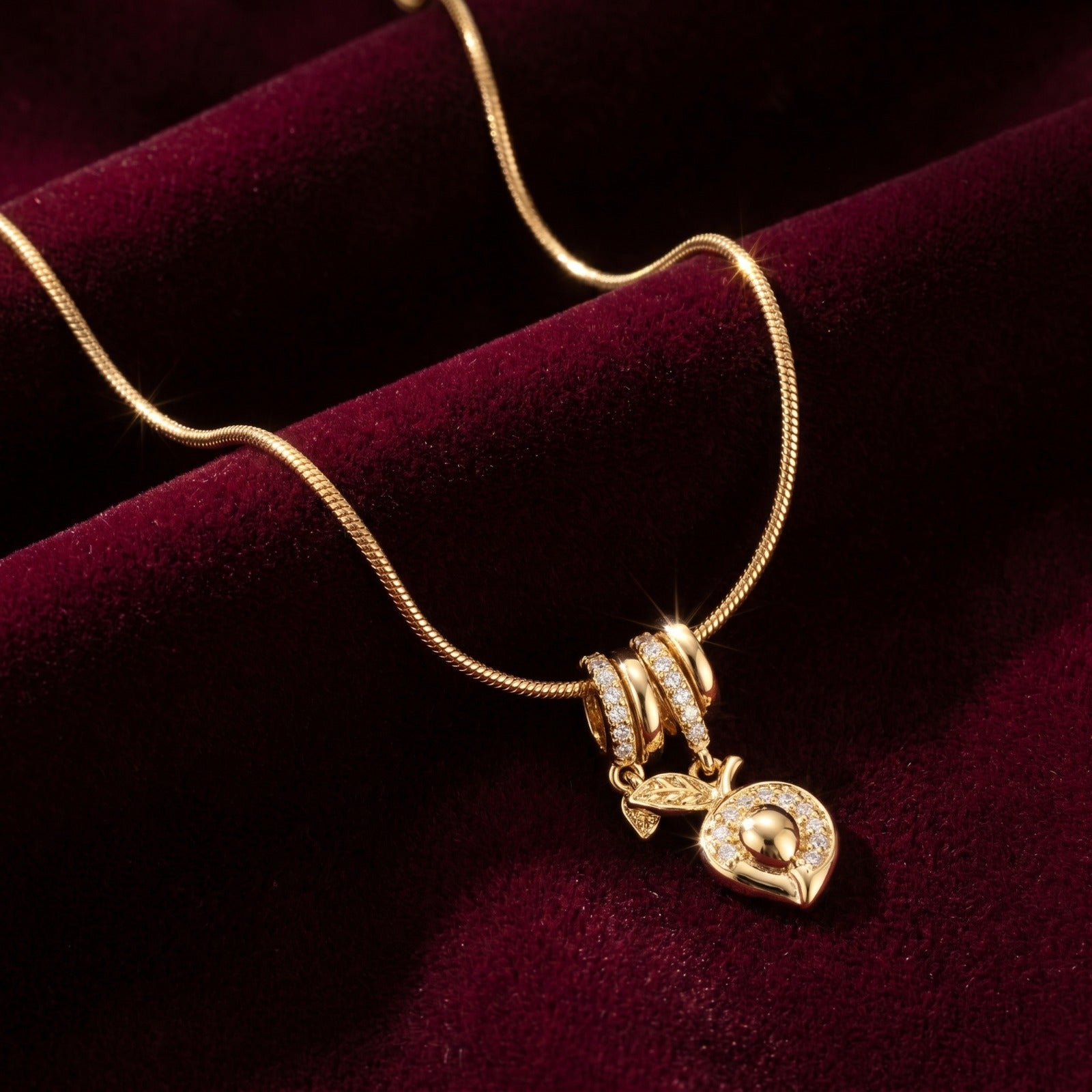 Golden Apple Charm Snake Chain Necklace