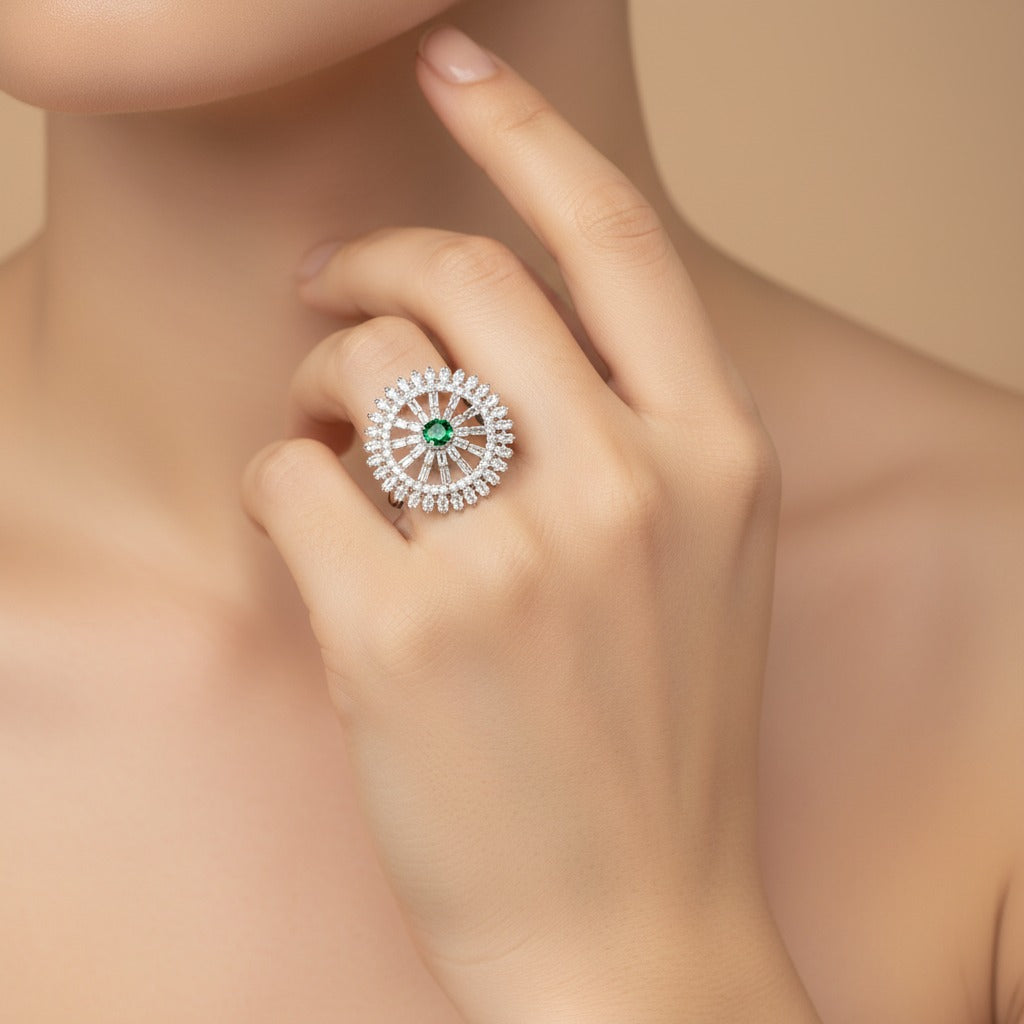 Emerald Halo Radiance Ring