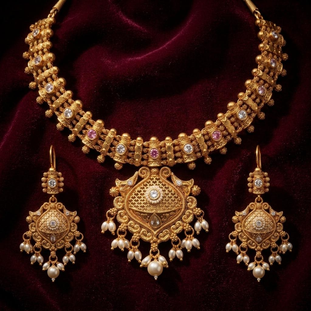 Royal Antique Temple Gold Necklace Set