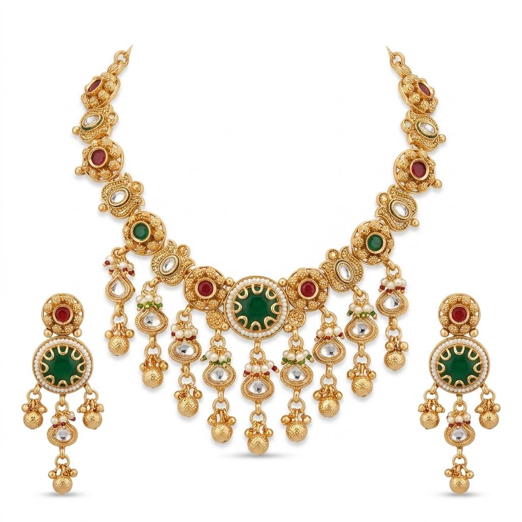 Emerald Ruby Heritage Temple Necklace Set