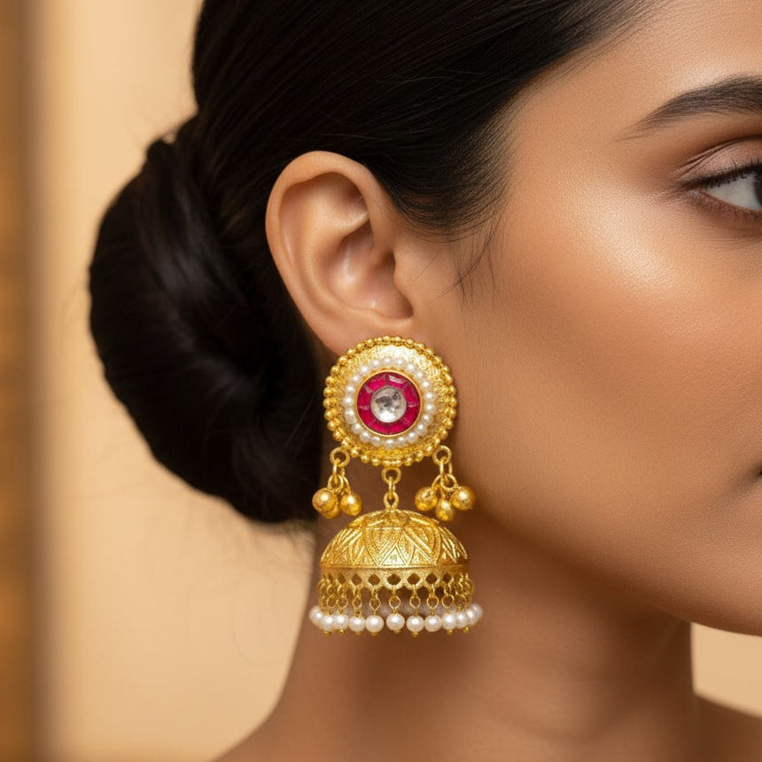 Royal Kundan Pearl Jhumka Earrings