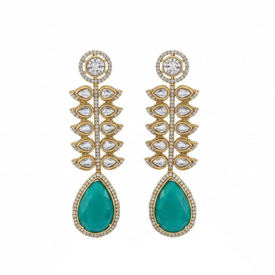 Emerald Teardrop Kundan Statement Earrings