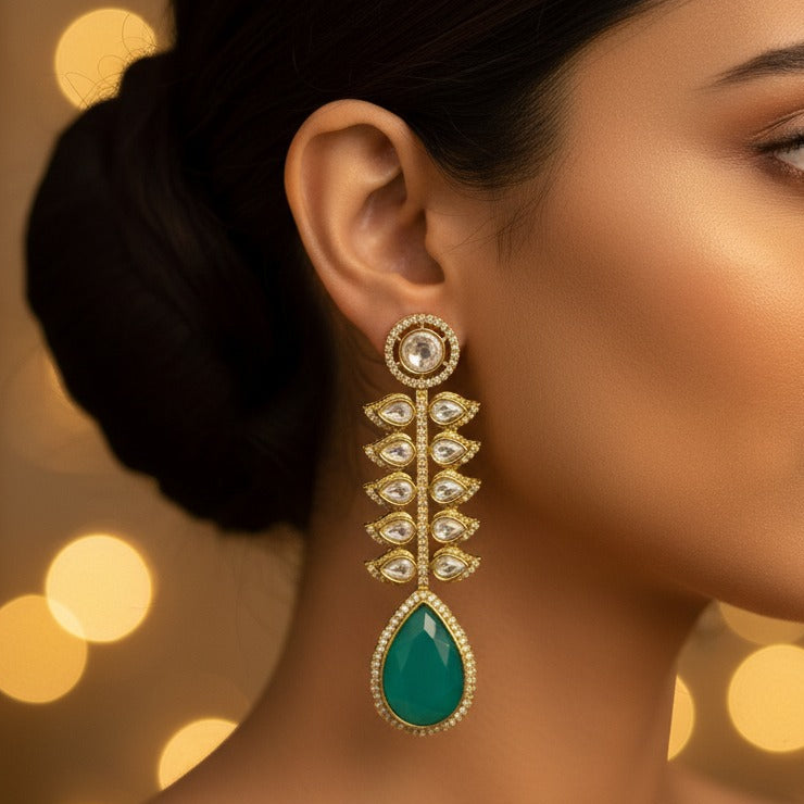 Emerald Teardrop Kundan Statement Earrings