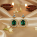 Emerald Crystal Halo Drop Earrings