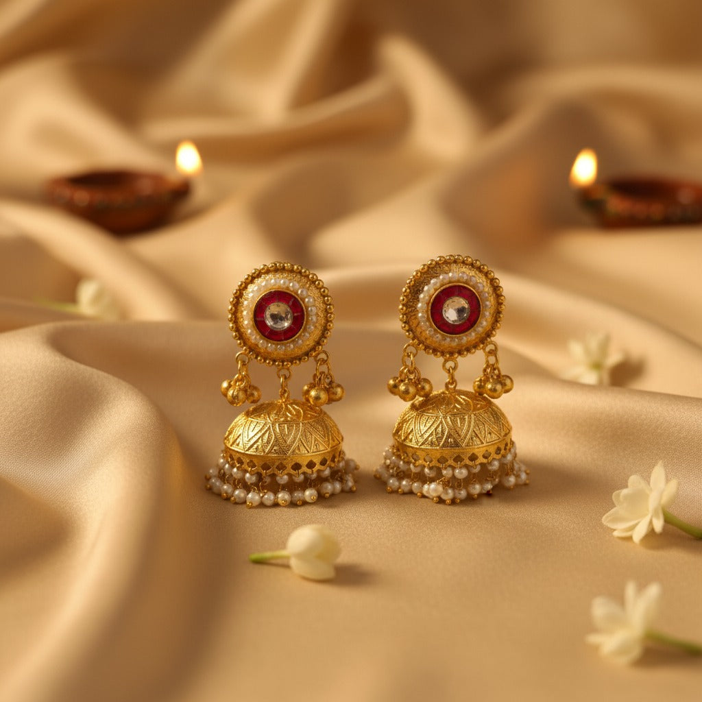 Royal Kundan Pearl Jhumka Earrings