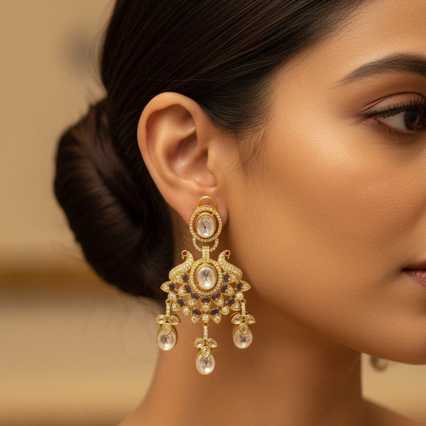 Royal Peacock Kundan Statement Earrings