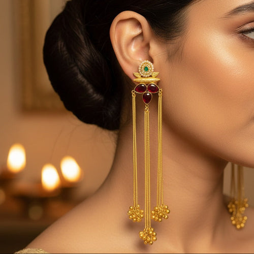 Antique Ruby Drop Chain Statement Earrings
