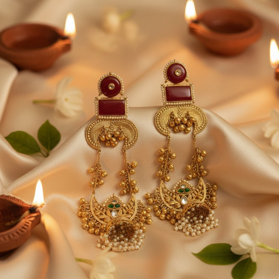 Royal Chandrika Kundan Pearl Drop Earrings