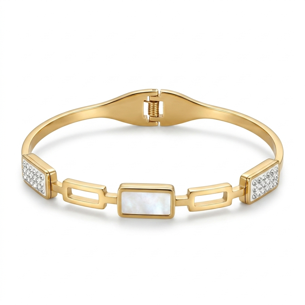 Geometric Pearl Accent Gold Bracelet