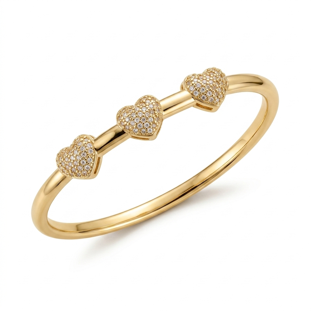 Triple Heart Crystal Gold Bracelet
