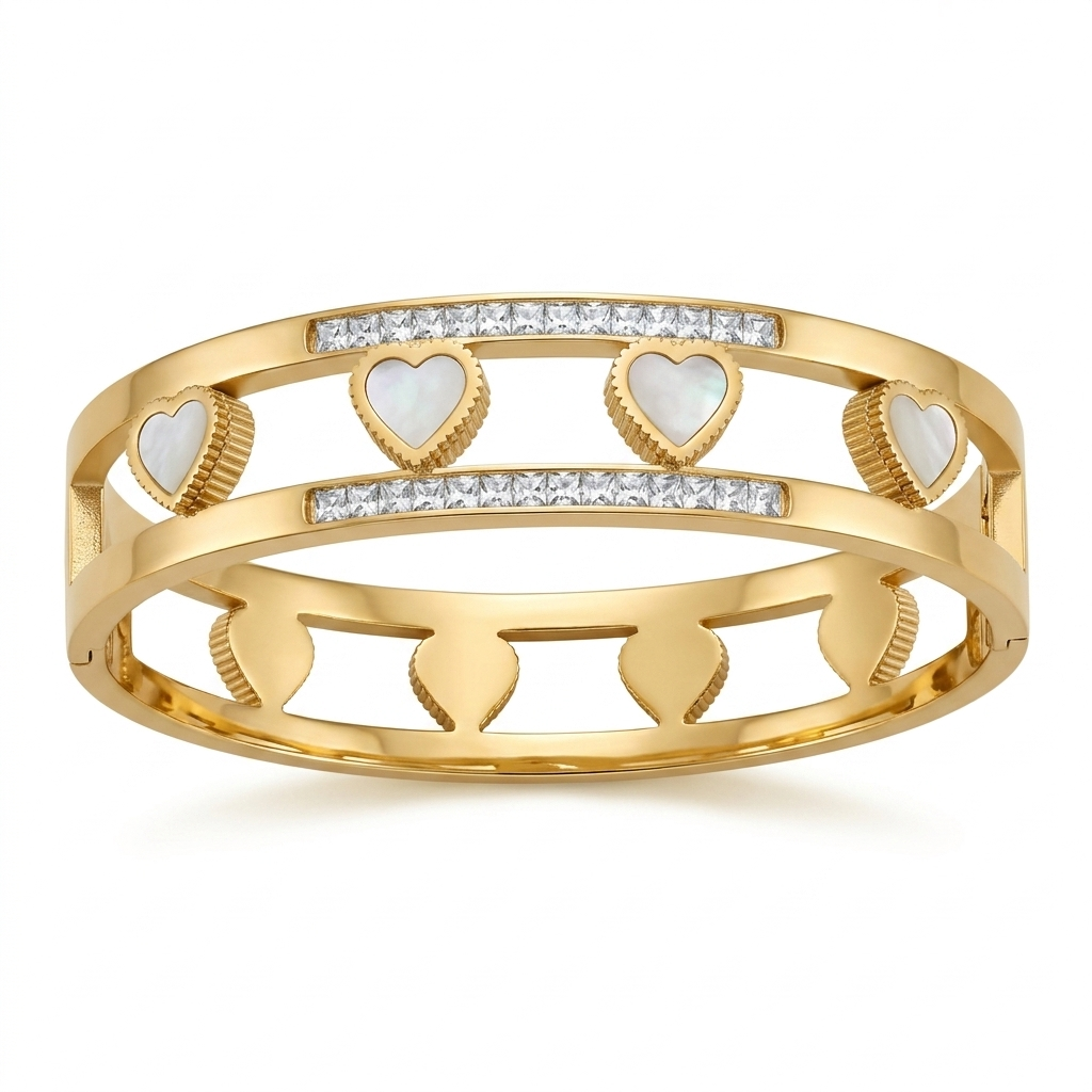 Multi Heart Crystal Gold Cuff Bracelet