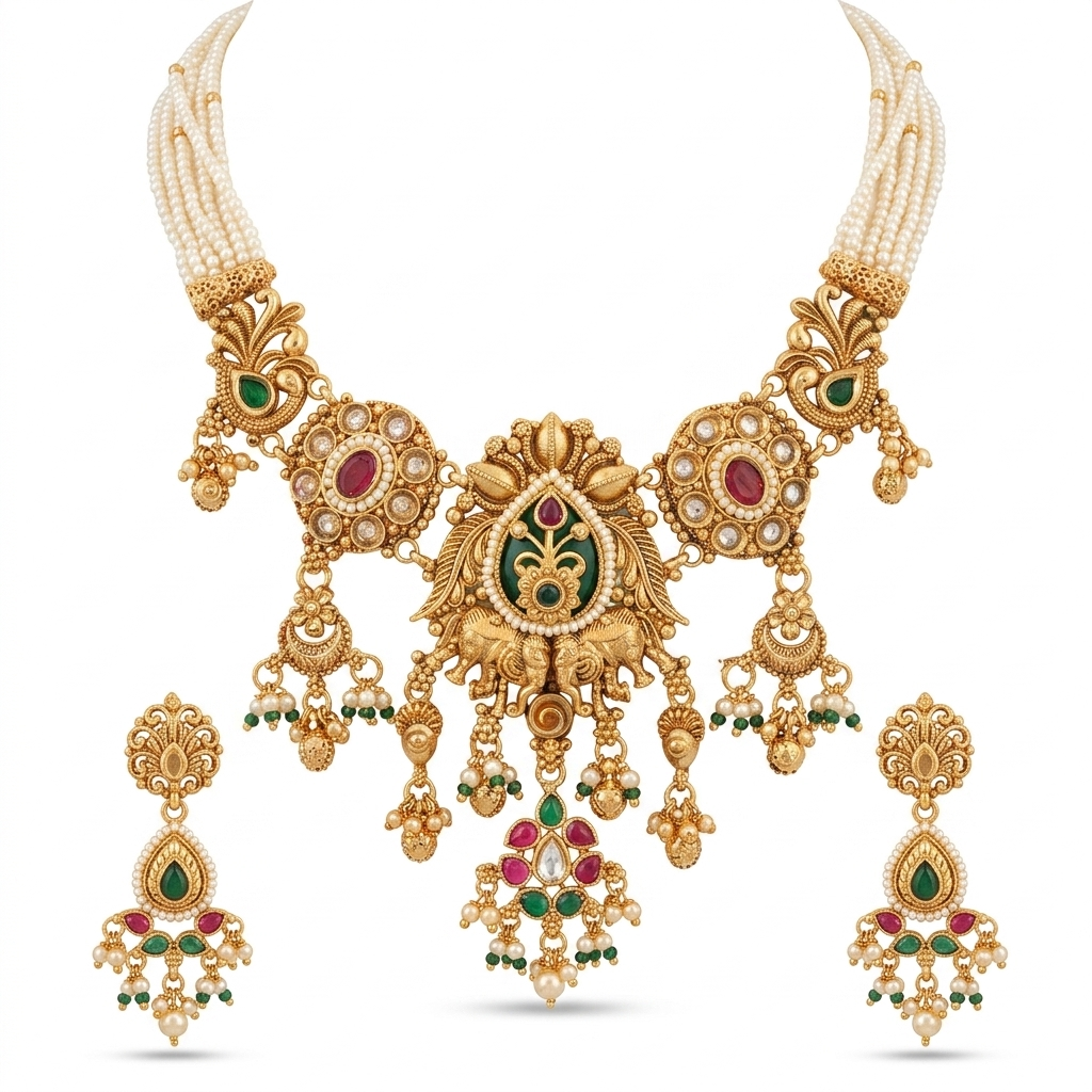 Temple Pearl Heritage Statement Necklace Set