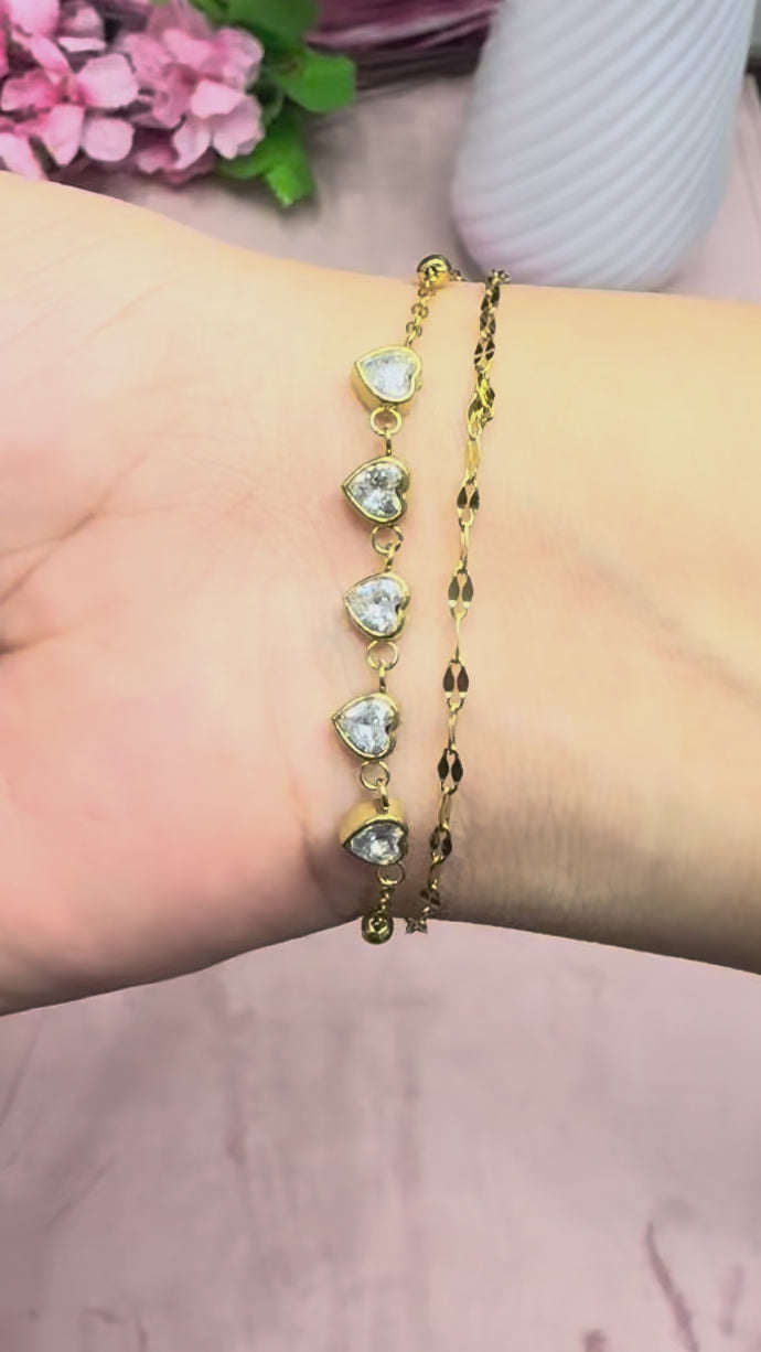 Golden Heart Crystal Layered Bracelet
