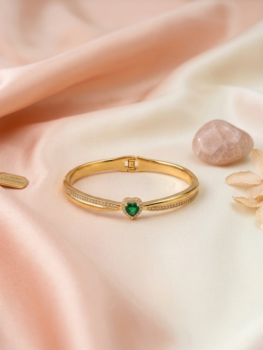 Emerald Heart Halo Cuff Bracelet