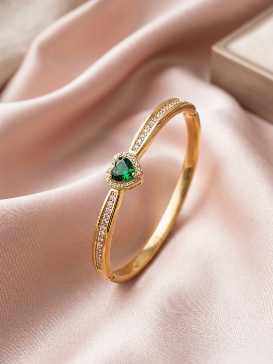 Emerald Heart Halo Cuff Bracelet